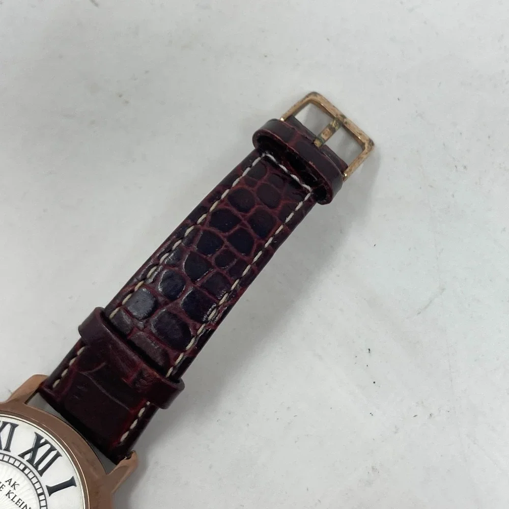 Anne Klein Womens Watch 34mm Rose Gold Tone Asymmetric Leather New Battery 7.75
